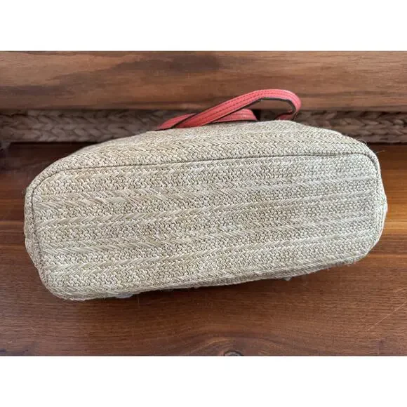 Coach Straw Floral Appliqué Tote – Coral - tea rose - Picture 7 of 11